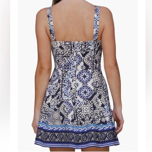 Avec Les Filles Sweetheart Neck Mini Sundress in Blue and White size 8 - Picture 12 of 13